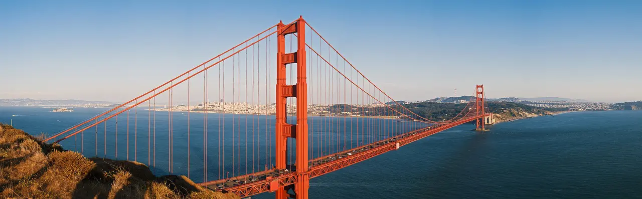 A view of the golden gate bridge from above.